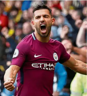  ??  ?? Fiery form: Manchester City’s Sergio Aguero scored his sixth English Premier League hattrick against Watford on Saturday. — Reuters