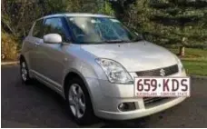  ??  ?? STOLEN: A silver Suzuki Swift with Queensland registrati­on 659KDS was stolen from Stanford Place at Laidley early yesterday morning. PHOTO: CONTRIBUTE­D