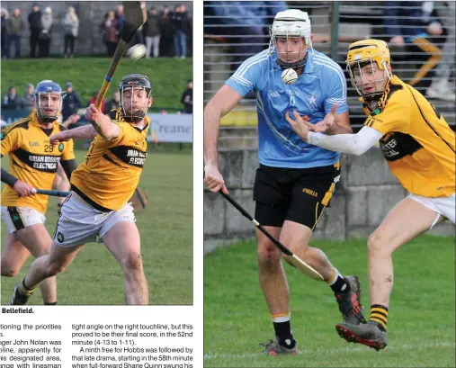  ??  ?? Patrick Naughter tussling for possession with Liam Cass of Conahy Shamrocks.