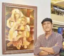  ??  ?? Capiz artist Lino Villaruz is a steward of art in his hometown — mentoring, organizing, and inspiring a new generation of artists. Beside him is his “Bulag,
Pipi at Bingi” artwork.