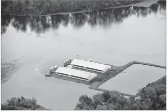  ?? AP PHOTO ?? Flood waters from Hurricane Florence surrounds two hog houses and it’s lagoon near Kinston, N.C. on Monday.