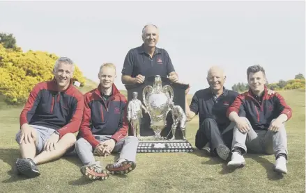  ??  ?? 0 Mortonhall’s Graeme Clark, Steve Scott, Ian Dickson, Duncan Hamilton, Alex Main with the Dispatch Trophy.