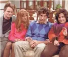  ?? DANNY FELD/WARNER BROS. ?? Matthew Perry, Jennifer Aniston, David Schwimmer and Courteney Cox memorably dressed as teen versions of their characters in the flashback-heavy Season 5 “Friends” “Thanksgivi­ng” episode.