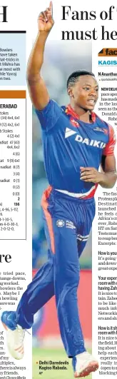  ??  ?? Delhi Daredevils Kagiso Rabada.