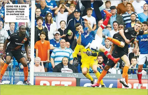  ?? PICTURES: Ian Muir/ProSports ?? GOING FOR A SPIN: Goalscorer Conor Chaplin attempts an overhead kick