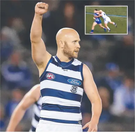  ?? Picture: MICHAEL KLEIN ?? Gary Ablett had another good game yesterday but may have another trip to the judiciary (inset).