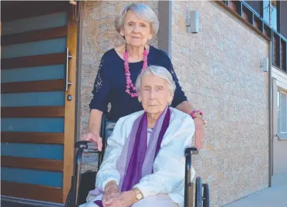  ??  ?? IN FEAR: Pearl Perry with her daughter Kay Douglas outside their twice burgled home.