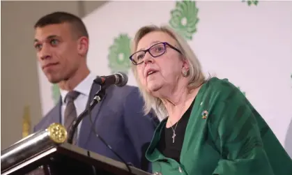  ?? Photograph: Canadian Press/Rex/Shuttersto­ck ?? Elizabeth May with Jonathan Pedneault in Ottawa at the weekend.