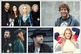  ?? SUBMITTED PHOTO ?? Pictured Top Left: Headliner Little Big Town — Jimi Westbrook, Karen Fairchild, Kimberly Schlapman and Phillip Sweet. Pictured Top Right: Headliner Billy Currington. Pictured Bottom Row, Left to Right: Brothers Osborne, Lee Brice, Lauren Alaina.
