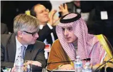  ?? Reuters ?? A push for stability Saudi Foreign Minister Adel Al Jubeir (right) takes part in an internatio­nal conference in Rome to get Libya’s warring factions to sign a deal to form a unity government.