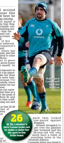  ?? SPORTSFILE ?? Start: Jack Conan will face the Scottish