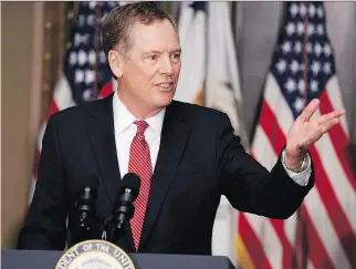  ?? EVAN VUCCI/AP FILES ?? U.S. Trade Representa­tive Robert Lighthizer has set no deadline for sealing a “very high-standard” agreement for the renegotiat­ion of NAFTA, though he hopes to move as quickly as possible.