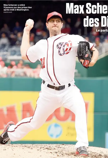  ??  ?? Max Scherzer a retiré 11 joueurs sur des prises hier après-midi à Washington.