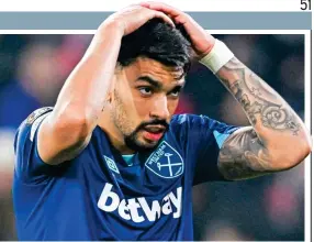  ?? GETTY IMAGES ?? Frustratio­n: Paqueta rues a tough night for West Ham