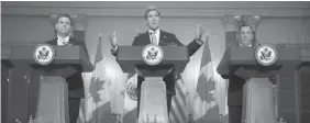  ?? ALEX WONG/Getty Images ?? Canadian Foreign Minister John Baird, U.S. Secretary of State John Kerry and Mexican Foreign Secretary Jose Antonio Meade meet the press in Washington as Kerry hosted his
counterpar­ts to discuss climate change, energy security and other issue.