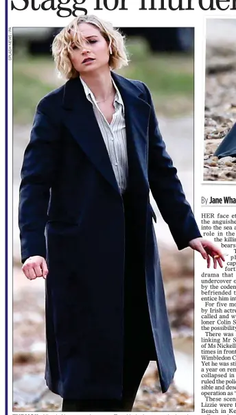  ??  ?? TURMOIL: Niamh Algar as undercover officer Lizzie James on the beach, above, before, top right, sinking to her knees in the forthcomin­g TV drama