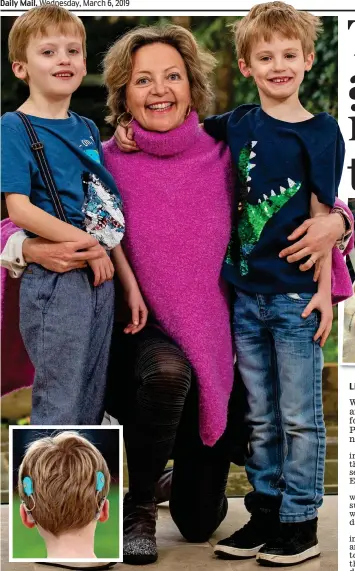  ??  ?? Sounds good: Deborah Pezzuto with sons Zack and Dylan. Inset: The implants