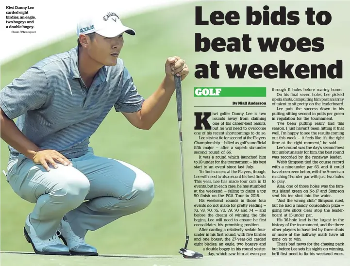  ?? Photo / Photosport ?? Kiwi Danny Lee carded eight birdies, an eagle, two bogeys and a double bogey.