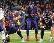  ?? Karen Warren / Staff photograph­er ?? The Texans’ offensive line allowed 49 sacks of quarterbac­k Deshaun Watson last season.