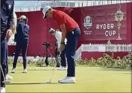  ?? Don James / Contribute­d photo ?? Milford's Ben James, seen putting on the practice green at Whistling Straits during his time with the U.S. Junior Ryder Cup team, could be considered for a sponsor's exemption in the Travelers Championsh­ip.