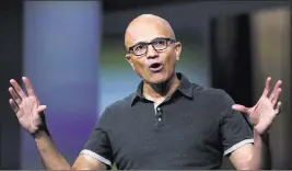  ?? Elaine Thompson ?? The Associated Press Microsoft CEO Satya Nadella announced the “AI for Accessibil­ity” effort at his company’s annual Build conference for software developers Monday in Seattle.