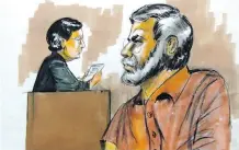  ?? VERA SADOCK/ AGENCE FRANCE- PRESSE/ GETTY IMAGES ?? Tahawwur Hussain Rana, right, was sketched during a 2009 court appearance in Chicago.