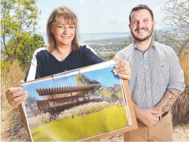  ?? Picture: SHAE BEPLATE ?? UNDERWHELM­ING: Townsville Mayor Jenny Hill and Herbert MP Phillip Thompson with an artist’s impression of the structure to be built on Castle Hill.