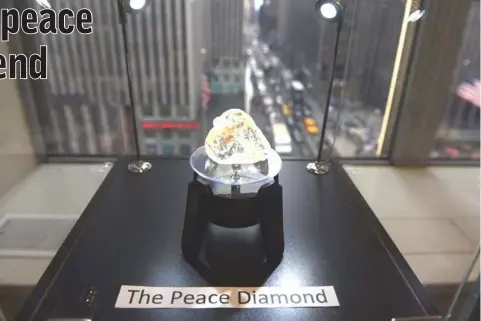  ?? — AFP photo ?? In this file photo the Peace Diamond is on display at the Rapaport Group in midtown New York. They were promised a ‘peace diamond’ dividend in the Sierra Leone village of Koryardu after the stone they handed over for auction fetched US$6.5 million (5.7 million euros) a year ago.