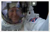  ??  ?? Above: Peake completes an extravehic­ular activity, venturing outside the ISS