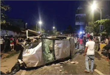  ?? NATIONAL POLICE ?? The scene of an accident where three people were hit and killed along Monivong Boulevard last week in Phnom Penh. The driver of the car was sent to Prey Sar prison on Saturday.