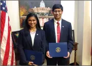  ?? NWA Democrat-Gazette/DAVE PEROZEK ?? Arthi Krishna, left, and brother Arjun Krishna won the 2017 Congressio­nal App Challenge for U.S. Rep. Steve Womack’s 3rd Congressio­nal District of Arkansas. The Bentonvill­e High School students designed an applicatio­n called BookGazers that’s meant to...