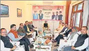  ?? HT PHOTO ?? The BJP core group meeting underway in Shimla on Thursday. BJP state president Suresh Kashyap presided over the meeting and attended by chief minister Jai Ram Thakur and other top leaders of the party.