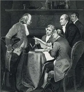  ??  ?? Artist’s sketch of U. S. Constituti­on committee members at a meeting.