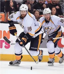  ?? ANDREW NELLES, THE (NASHVILLE) TENNESSEAN ?? With six consecutiv­e seasons of at least 20 goals, James Neal could provide the Golden Knights with punch.