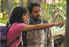  ?? Nickelodeo­n ?? Isabela Moner as Dora and Eugenio Derbez as the grownup who joins the kids’ quest in “Dora and the Lost City of Gold.”