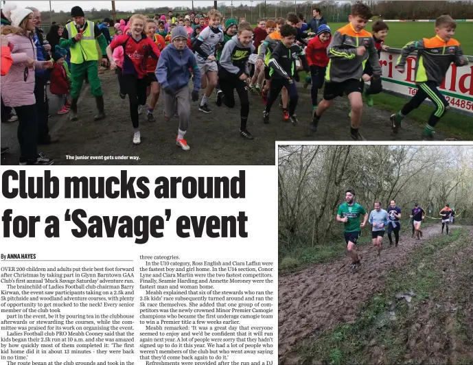  ??  ?? The junior event gets under way. Participan­ts in Glynn Barntown GAA Club’s ‘Muck Savage Saturday’ event fight their way through the mucky terrain.