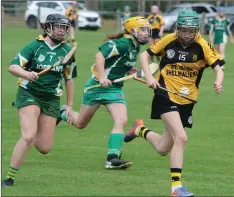  ??  ?? Orlaith Hearne (St. Ibar’s/Shelmalier) racing clear of Anna Kinsella.