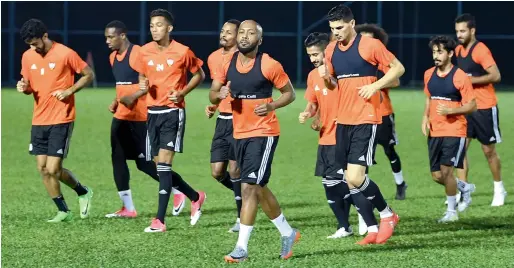  ?? Supplied photo ?? The UAE national football team players attend a training session. —