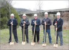  ?? Courtesy photo ?? Participat­ing in the groundbrea­king ceremony for the Mercy Way Bridge expansion project held on Thursday, March 31, were (from left) Ryan Castor, Burns & McDonnell; David Buschey, ARDOT; Bella Vista Mayor Peter Christie; Erin Rushing, Trailblaze­rs; and Tim Conklin, Northwest Arkansas Regional Planning Commission.