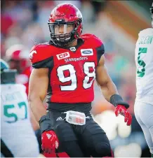  ?? AL CHAREST ?? James Vaughters has been a valuable addition to an injury-wracked Calgary Stampeders defensive line.