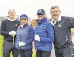  ??  ?? Test: (l-r) Gavin Hunt, Mia Quinn, Phil O’Gorman and captain Billy Finn during the match between Powerscour­t and the Leinster Ladies Alliance and (right) winner, Nicky Murray