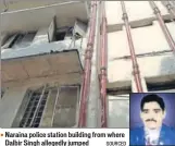  ?? SOURCED ?? Naraina police station building from where Dalbir Singh allegedly jumped