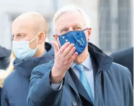  ?? AP ?? European Commission’s Head of Task Force for Relations with the United Kingdom Michel Barnier leaves the Conference Centre in London, Thursday, Nov. 12, 2020. With less than two months to go before the U.K. exits the EU’s economic orbit, trade deal talks resume in London.