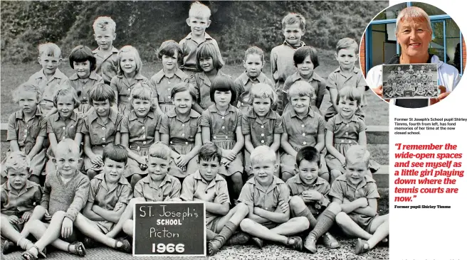  ??  ?? Former St Joseph’s School pupil Shirley Timms, fourth from left, has fond memories of her time at the now closed school.