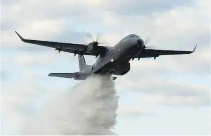  ??  ?? An Airbus C295W, converted into a prototype waterbombe­r, has been outfitted with tanks for use in Spain.