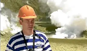  ??  ?? Patrick O’Sullivan from White Island Tours ina 2013 YouTube video, recorded at a time when the company was still taking tourists ashore even though the GNS Science agency considered the volcano too dangerous for its scientists.