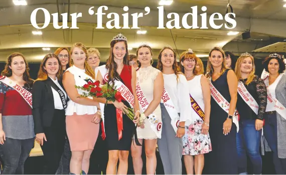  ?? [VERONICA REINER / THE OBSERVER] ?? Past ambassador­s gathered together at the Wellesley North Easthope Fall Fair to support the crowning of 2018 winner Amanda Lebold (middle). Among those in attendance were Katie Kniesel, Miranda Schultz, Sally Draper, Terri Dietrich and Sharon Runstedler.