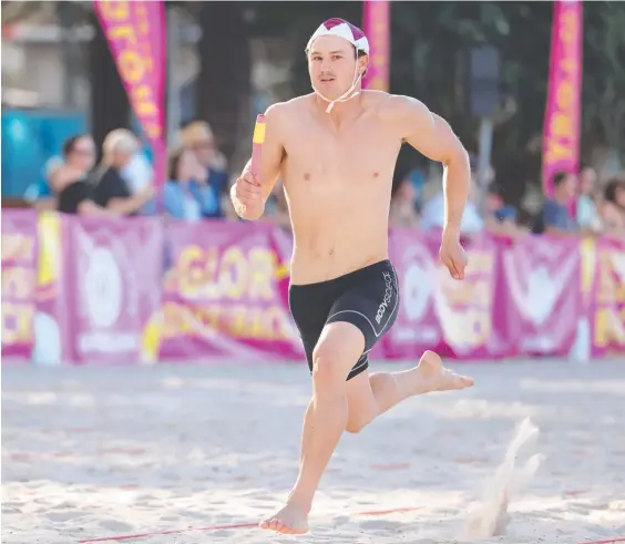  ??  ?? Jackson Symonds won the open men's beach sprint, flags and relay at the state championsh­ips. Picture: Peter Wallis