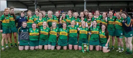  ??  ?? The Kerry celebrate with the trophy after beating Roscommon in the Littlewood­s Ireland Camogie League Division 3 Final at The Ragg, Co. Tipperary last Sunday. Photo by INPHO/Ryan Byrne