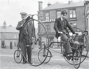  ??  ?? These fellows were not reprobates as far as I know. They were seemingly respectabl­e Blairgowri­e citizens who enjoyed cycling in the days before bright Lycra clothing became mandatory. It looks like the picture was taken outside the Angus Hotel.